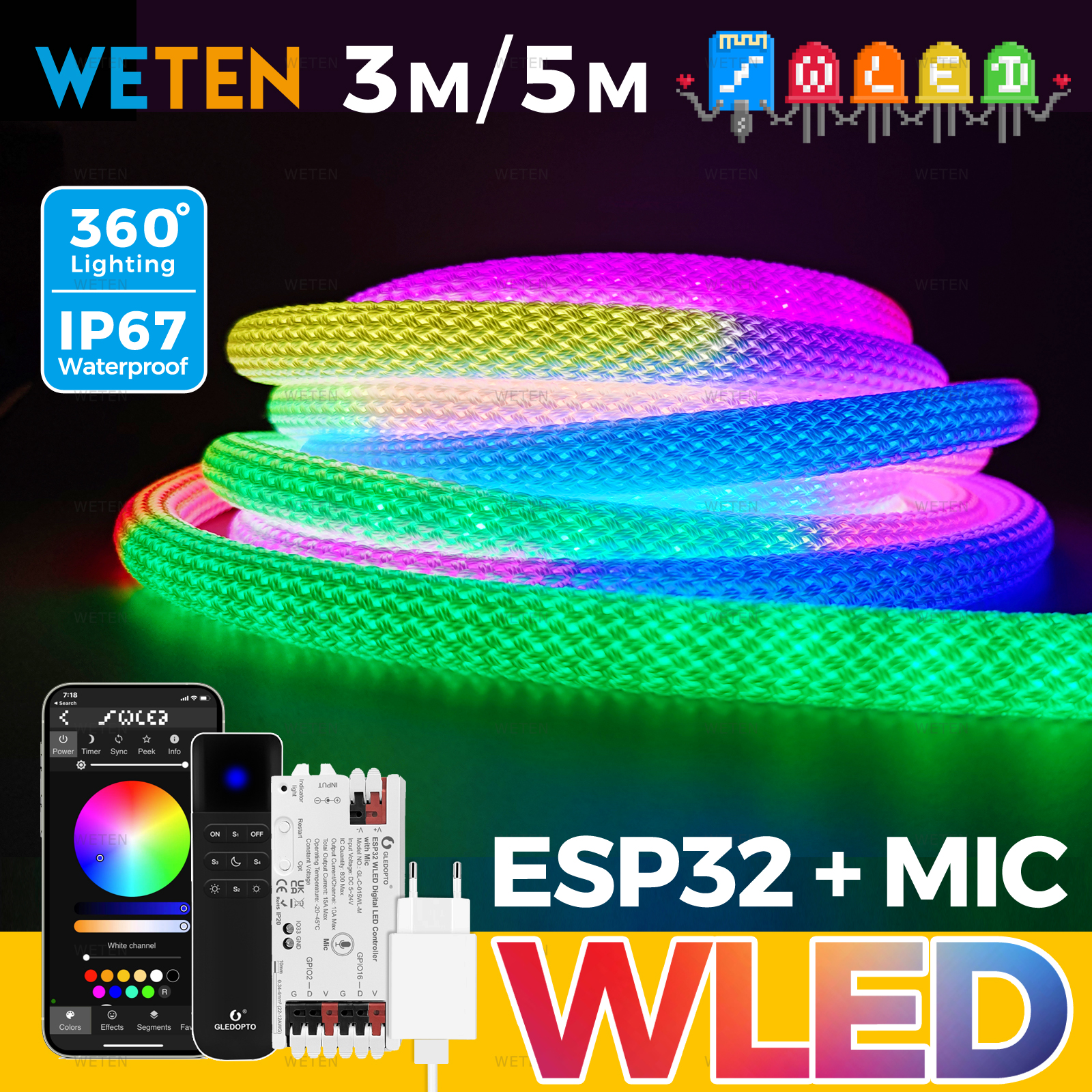 Smart Home Automation Diy - WLED Smart Wifi 360 Round Tube